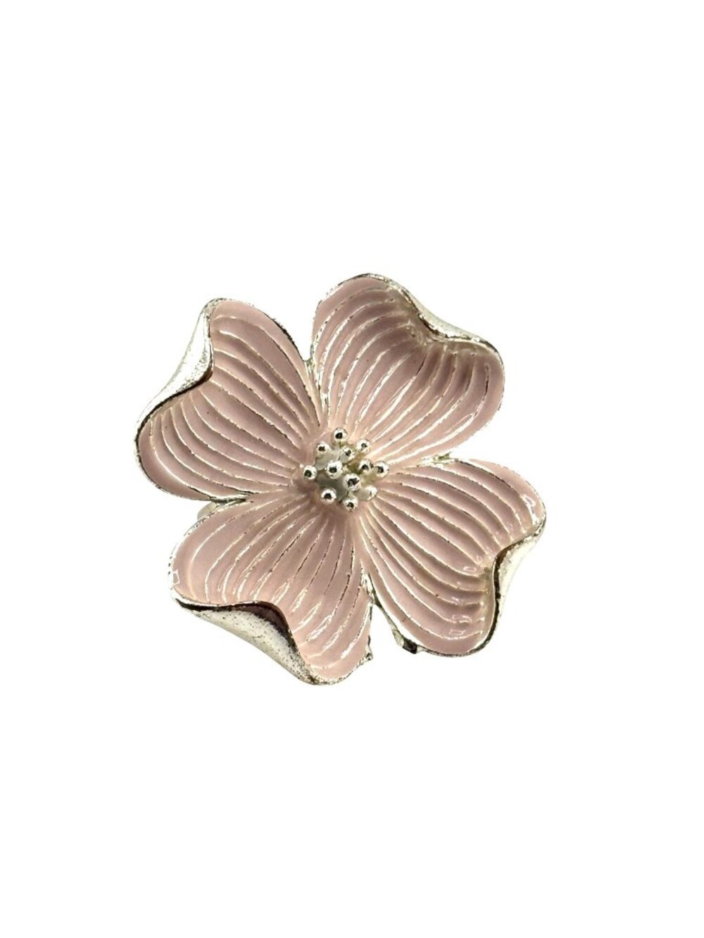 Pink Flower Shaped Enamel & Silver Adjustable Ring For Women Size 7